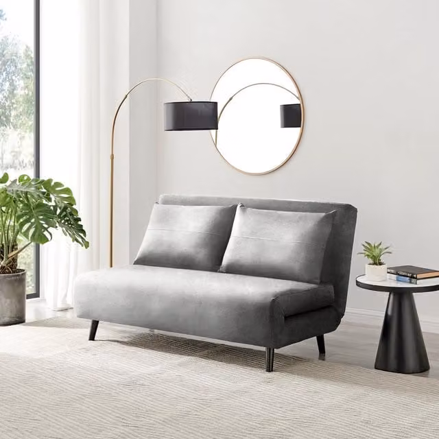 FurnitureboxUK Bobby Compact Futon Inspired Sofa Bed in Grey Soft Velvet – 1