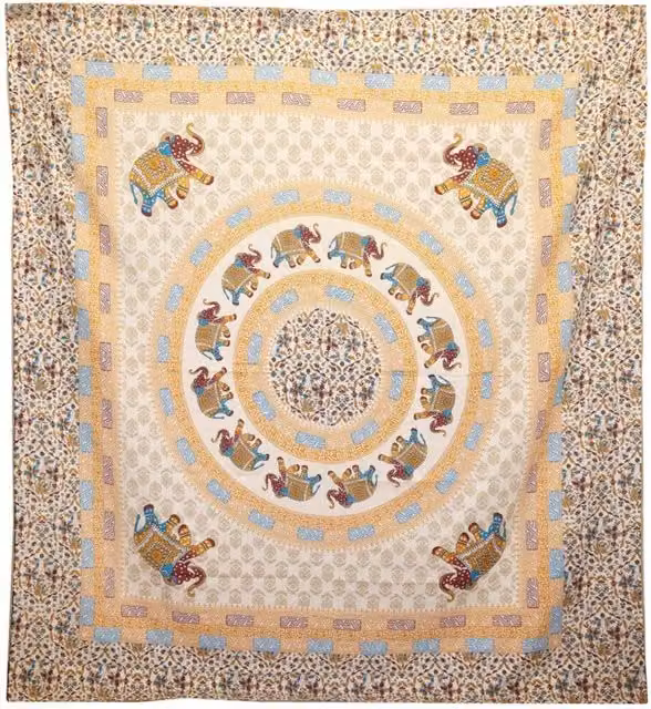 KDMD Elephant Mandala Ethnic Wall Hanging and Beach Spread in Brown, Orange and Cream