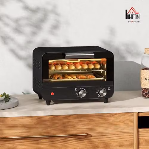 HOMCOM 12L Multifunction Mini Countertop Toaster Oven with Grill and Glass Door, Black – 2