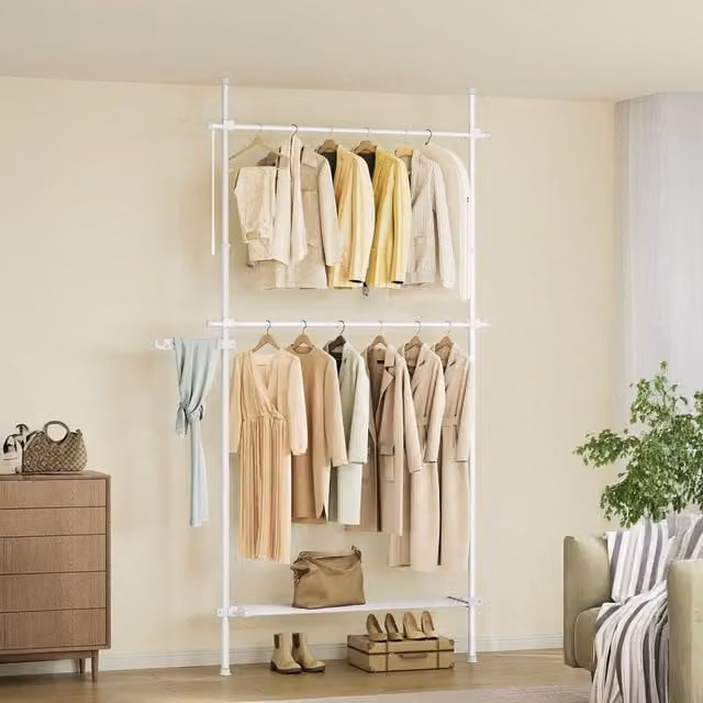 SONGMICS Adjustable Floor to Ceiling Clothes Rail, White