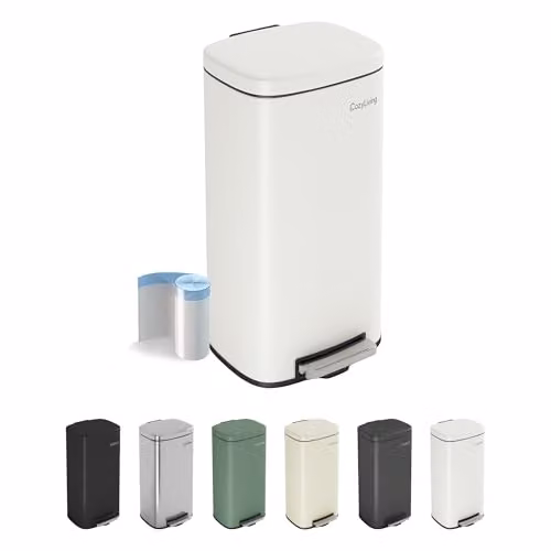 MCC Direct 50L White Stainless Steel Pedal Bin with Soft Close Lid and Removable Inner Bucket – 1