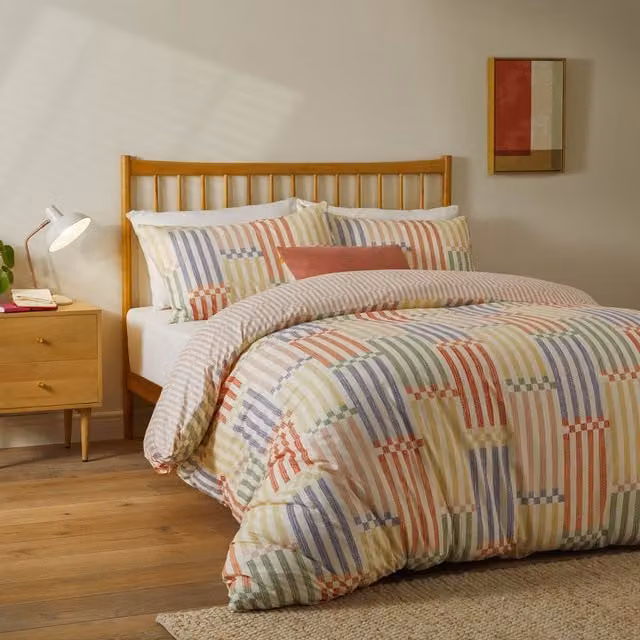 Make It A Home Madison Stripe Reversible Soft Touch Duvet Cover Set, Multicolour Yellow, 180 x 200 cm