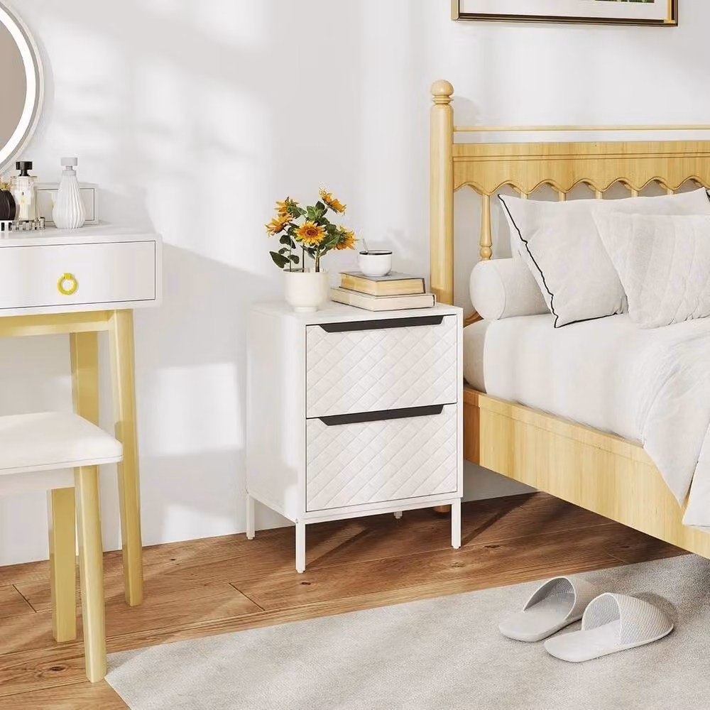 FORGEVIO Modern White Wood-Effect Chest of Drawers with 2 Fabric Drawers – 3