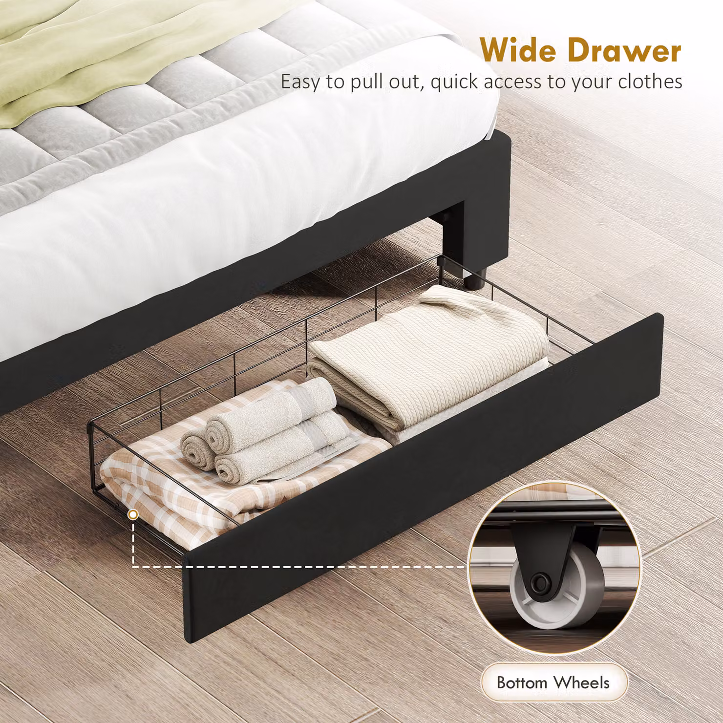 HOMCOM Modern Double Ottoman Bed Frame in Black Velvet with Lift-Up Base, W: 140 cm, L: 200 cm – 7