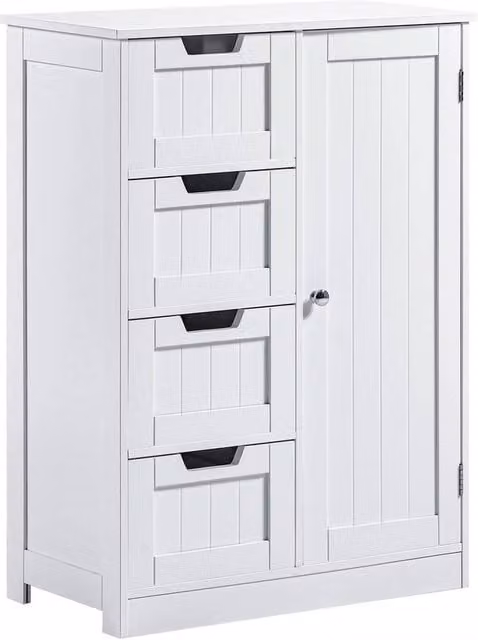 SPETLEK White Wood Bathroom Vanity Cupboard with 4 Drawers and 1 Door – 1