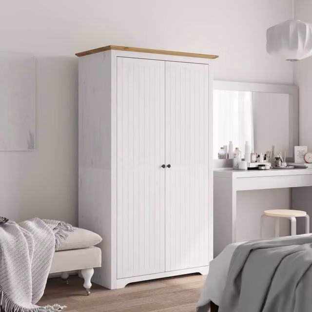 Berkfield Home BODO Wardrobe in White and Brown, Solid Pine Wood, W/D/H: 101 x 52 x 176.5 cm – 1