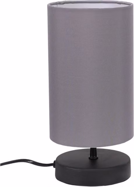 ValueLights Francis Matte Black Touch Table Lamp with Grey Fabric Shade and LED Bulb