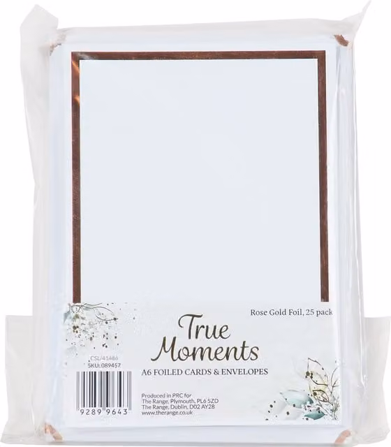 True Moments A6 Foiled Cards and Envelopes in Silver, Gold and White