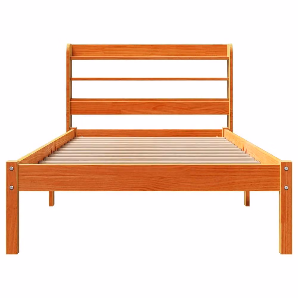 Berkfield Home Solid Pine Bed Frame with Headboard and Side Compartments, Wax Brown, W: 100 cm, L: 200 cm – 2