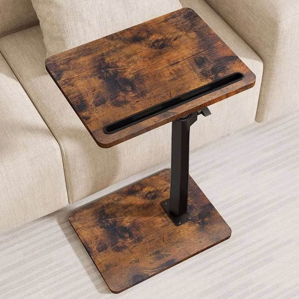 VOGREX Brown Swivel C-Shaped Side Table with Rotating Top and Height Adjustable Design – 4