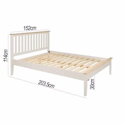 Statement Furniture Pembroke Bed Frame in Pebble with Oak Tops and Slatted Headboard, W/D/H: 140 x 200 x 152 cm – 2