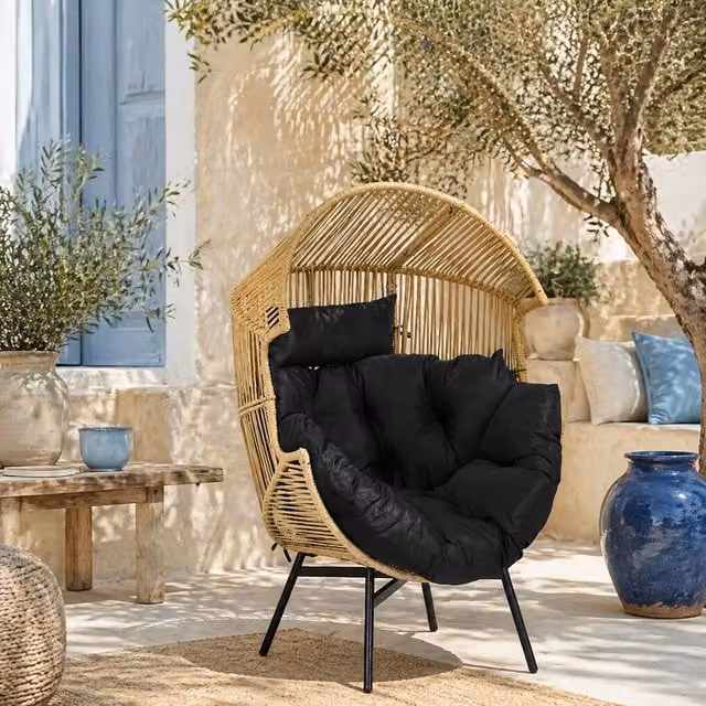 Wyld Haus Molaha Egg Chair in Sand and Black with Padded Cushion – 1