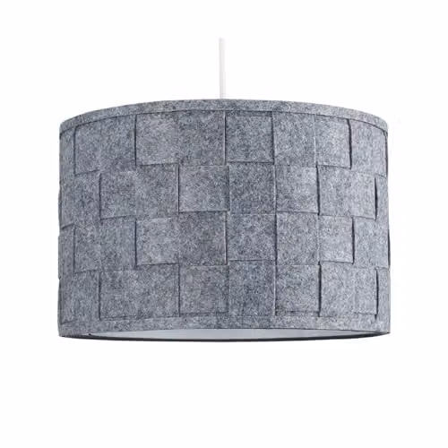 MiniSun Large Modern Weave Drum Ceiling Pendant Light Shade in Grey Felt Finish