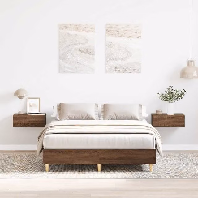 Berkfield Home Double Bed Frame in Brown Oak, Engineered Wood, W: 135 cm, L: 190 cm