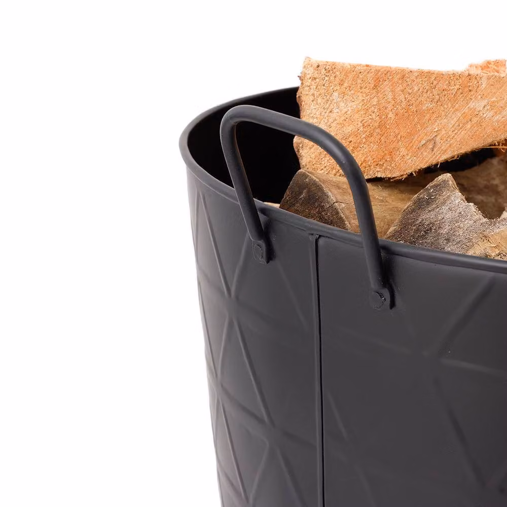 Charles Bentley Yew Large Fireside Log Bucket in Matte Black Iron with Solid Metal Handles, W/D/H: 52 x 52 x 41 cm – 4