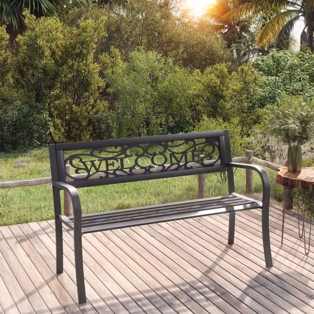 Berkfield Home Durable Garden Bench in Black Steel, W: 125 cm, H: 77 cm, D: 53 cm – 2
