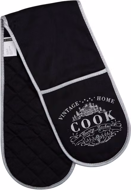 Orsina Heat Resistant Double Oven Gloves in Black and White Cotton