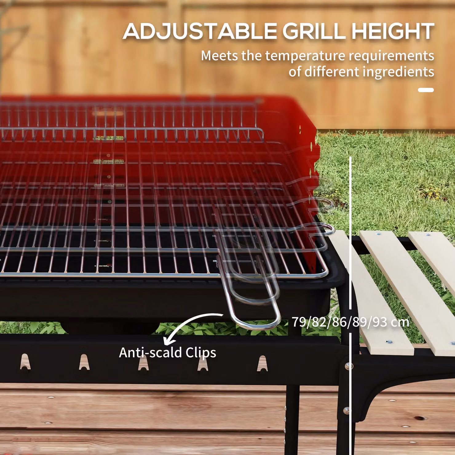 OUTSUNNY Charcoal Barbecue BBQ Grill Trolley with 5-level Grill Height and Ash Catcher in Red – 5