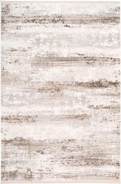 The Rug House Modern Striped Fringed Rectangular Rug in Beige and Yellow, Width: 170 cm