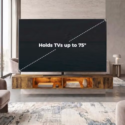 HOMCOM Industrial TV Stand with RGB LED Lights for TVs up to 75 Inch, Brown – 6