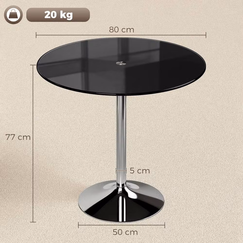 HOMCOM Round Bar Table with Black Tempered Glass Top and Steel Frame, W/D/H: 80 x 80 x 77 cm – 3