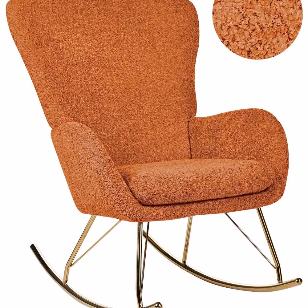 Wyld and Coco Orange Bouclé Rocking Chair with Gold-Tone Metal Legs – 2