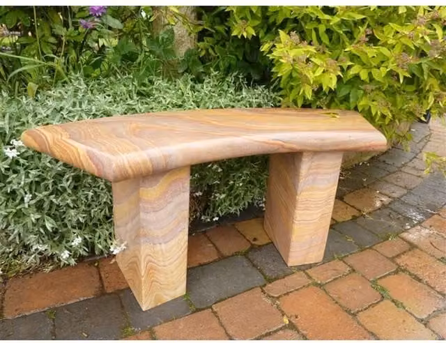 Buttercup Farm York Curved Rainbow Sandstone Garden Bench, Multicolour, H 44 x W 120 x D 30 cm