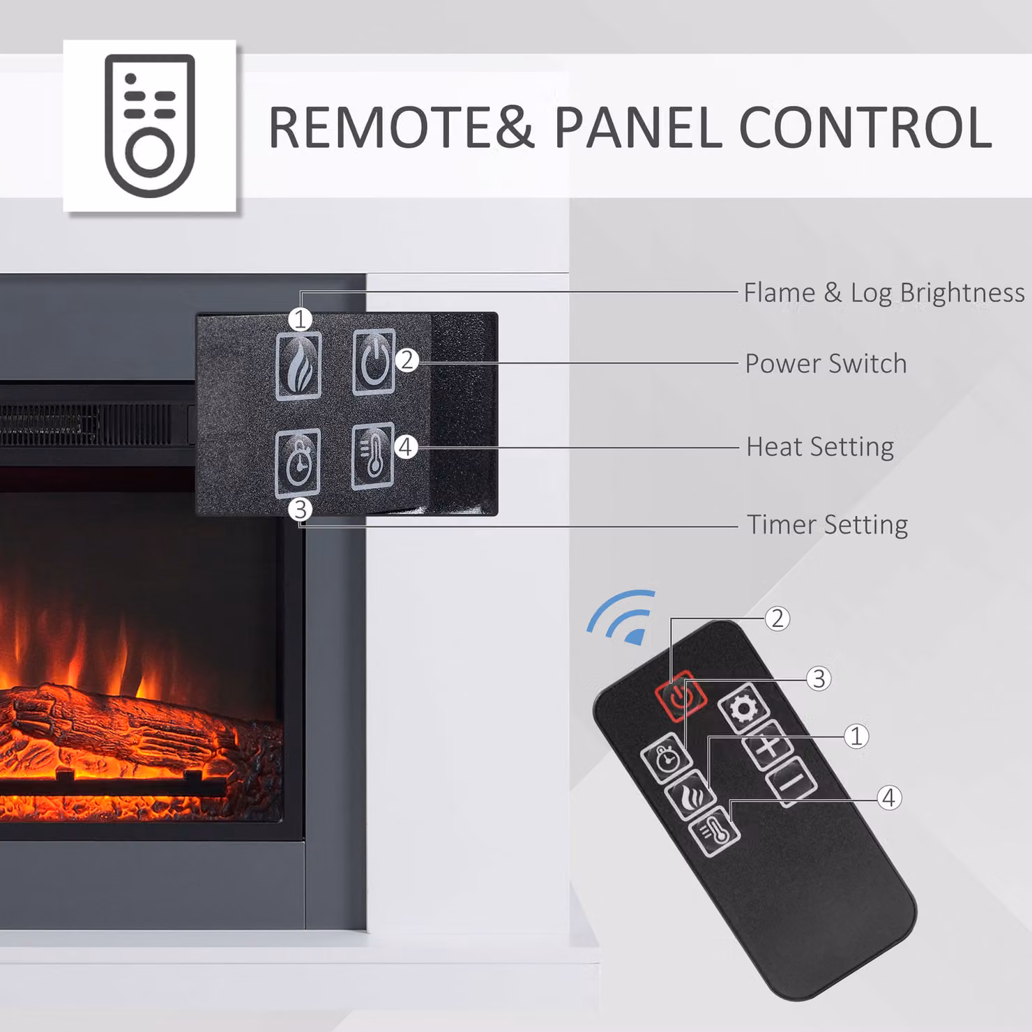 HOMCOM Electric Fireplace Suite with Remote Control, 2000W Freestanding Heater with LED Flame Effect, White – 5
