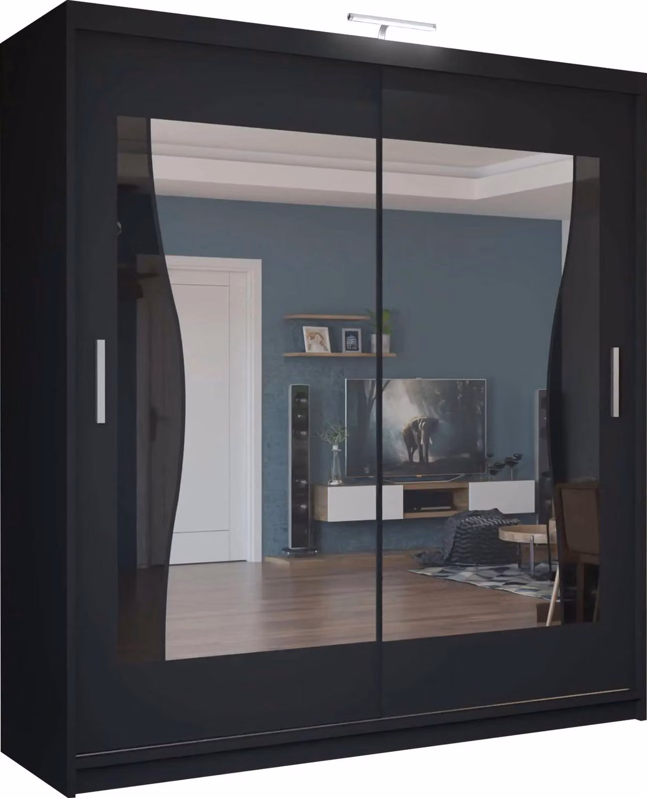 MN Furniture Basel Mirror Sliding Wardrobe with LED Lighting in Black, W: 203 cm, H: 217 cm – 2