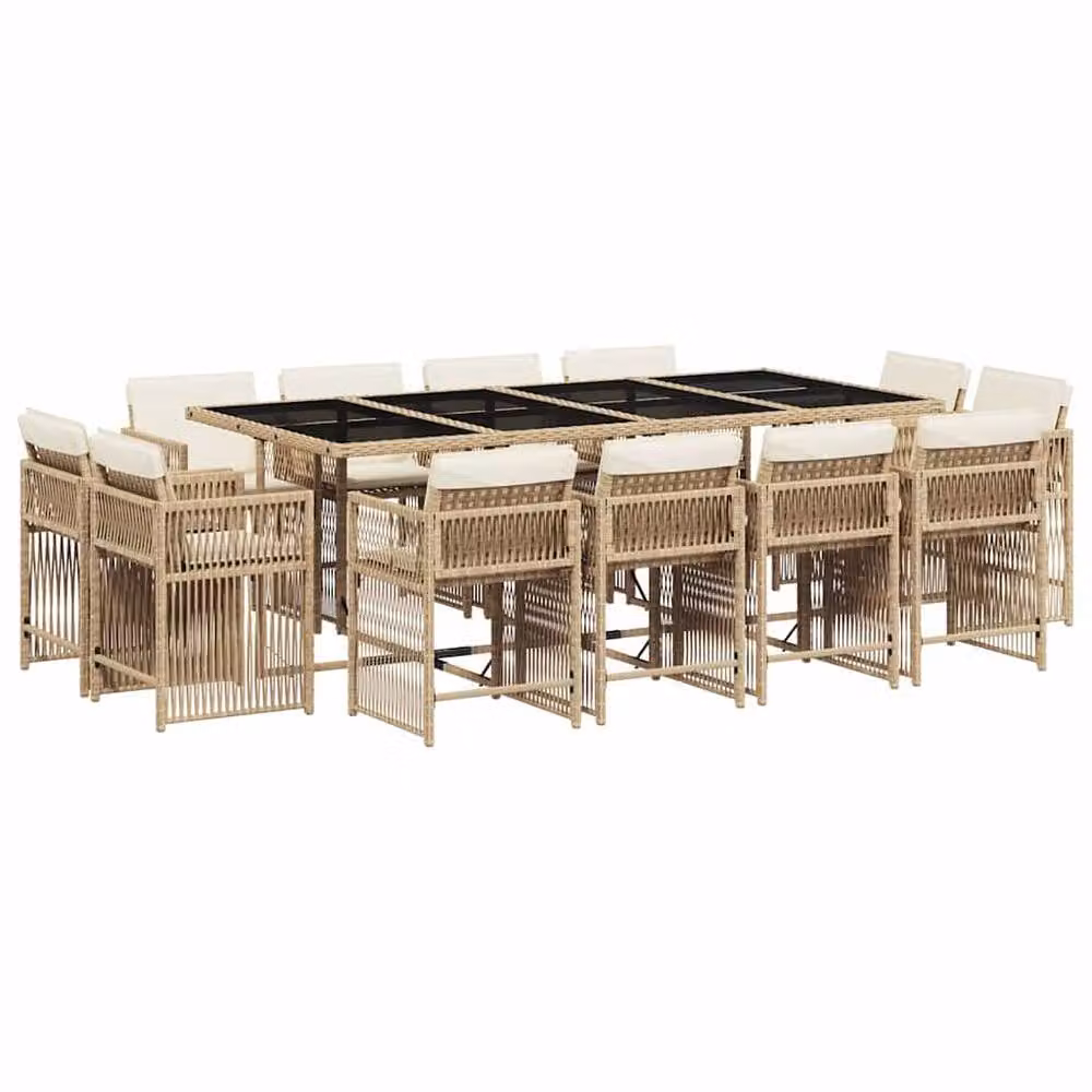 Berkfield Home 13 Piece Beige Poly Rattan Garden Dining Set with Cushions – 2