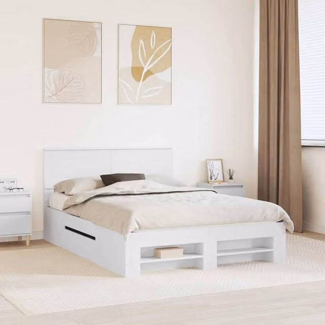 Berkfield Home Modern Bed Frame with Headboard in White, W/D/H: 140 x 200 cm, Engineered Wood