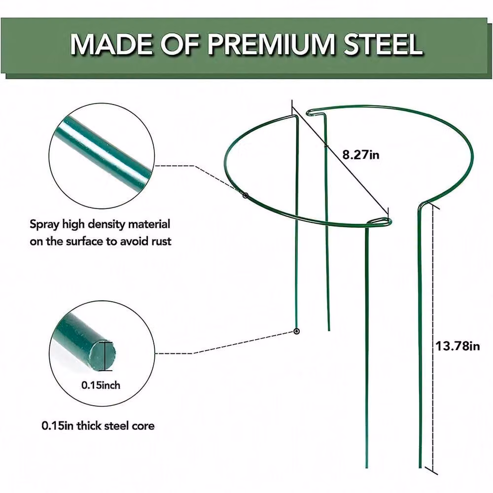 NESTLUNE 16-Piece Round Metal Plant Support Stakes in Green, Height: 100 cm, Diameter: 15 cm – 2