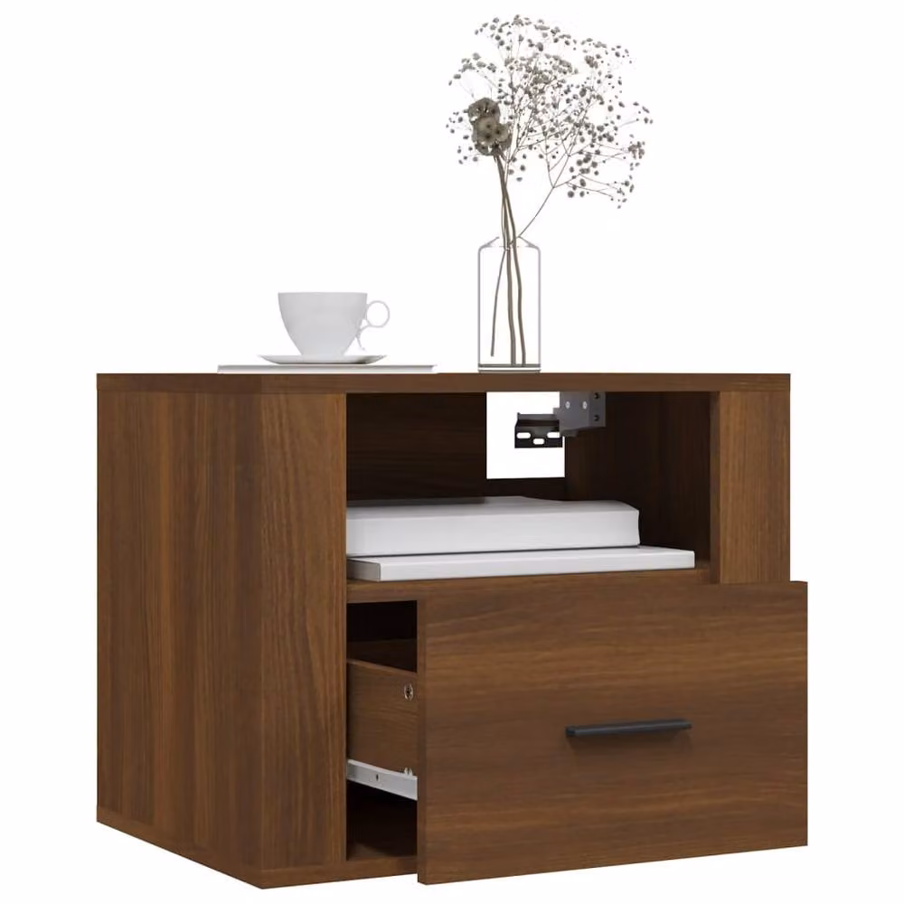 Berkfield Home Set of 2 Wall-mounted Bedside Cabinets in Brown Oak, W: 50 cm, D: 36 cm, H: 40 cm – 3