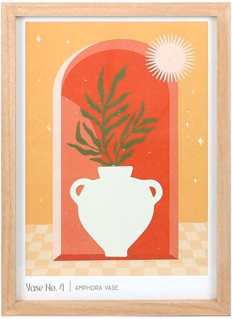 Kingsbury Gifts Vase No.4 Framed Wall Art Print, Multicolour Abstract Geometric Paper Poster, W: 25 cm, H: 35 cm
