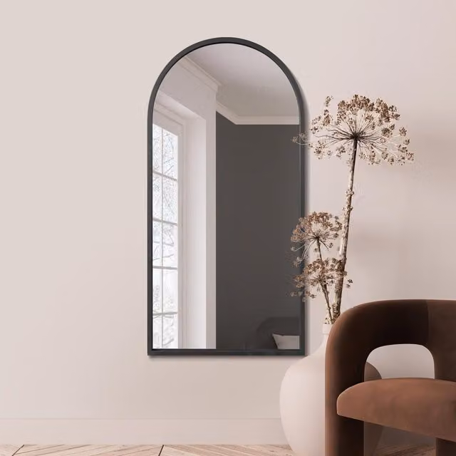 MirrorOutlet Arcus Black Framed Arched Leaner Wall Mirror, H 140 cm x W 70 cm
