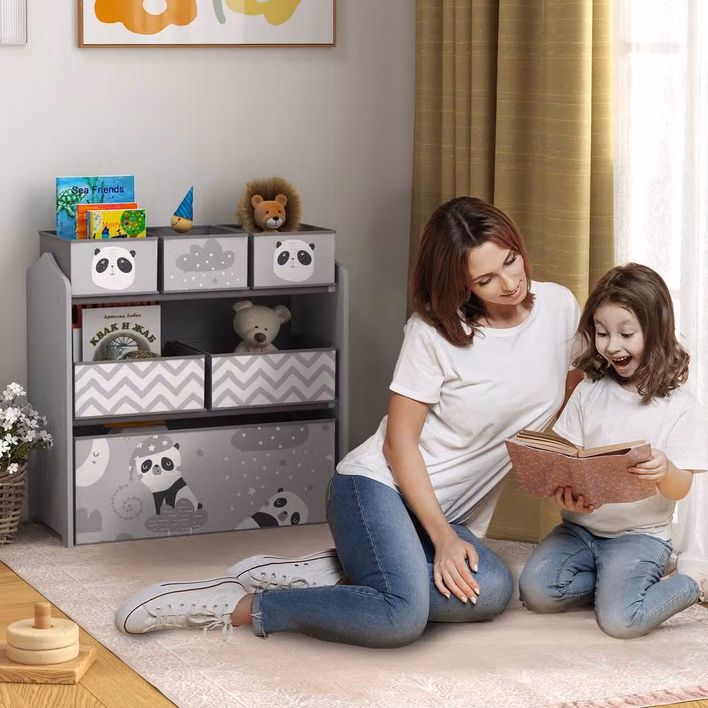 STILVORA Toy Storage Unit with 6 Bins in Grey – 3