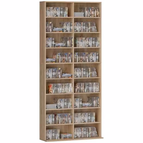 HOMCOM Cube Storage Unit with Adjustable Shelves and Media Compartments, Natural Brown, H 175 x W 78.5 x D 24 cm – 1