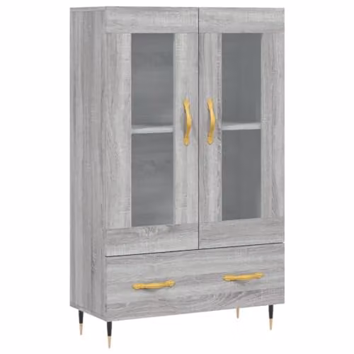 vidaXL Modern Grey Highboard with Glass Doors, W/D/H: 69.5 x 31 x 115 cm