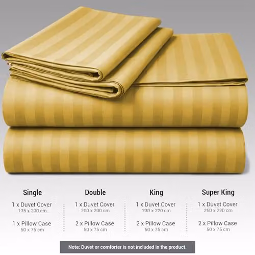 Pamposh Grace Embossed Satin Stripe Microfibre Single Duvet Cover Set in Yellow, W/H: 135 x 200 cm with Pillowcase 50 x 75 cm – 2