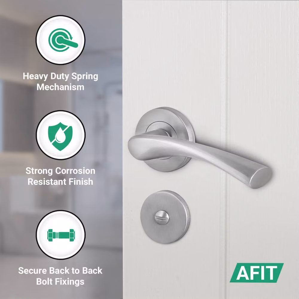 AFIT Satin Nickel Bathroom Door Handle Rose Set, Silver, 1 Pair – 2