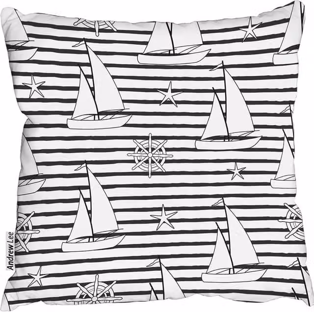 Andrew Lee Nautical Sailboats Graphic Square Cushion, Black, W: 60 cm x D: 60 cm x H: 1 cm