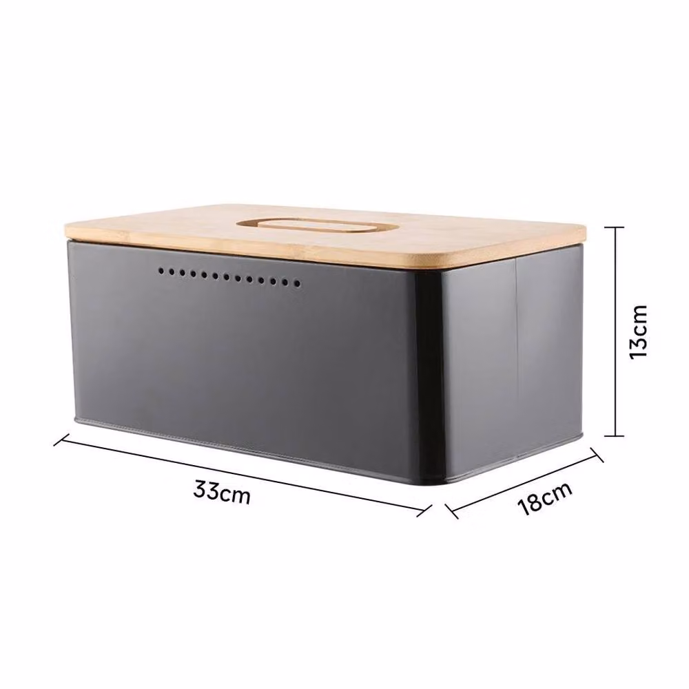 KORVIXA Bread Bin Loaf Food Storage Box in Grey with Wood Cutting Board Lid – 2