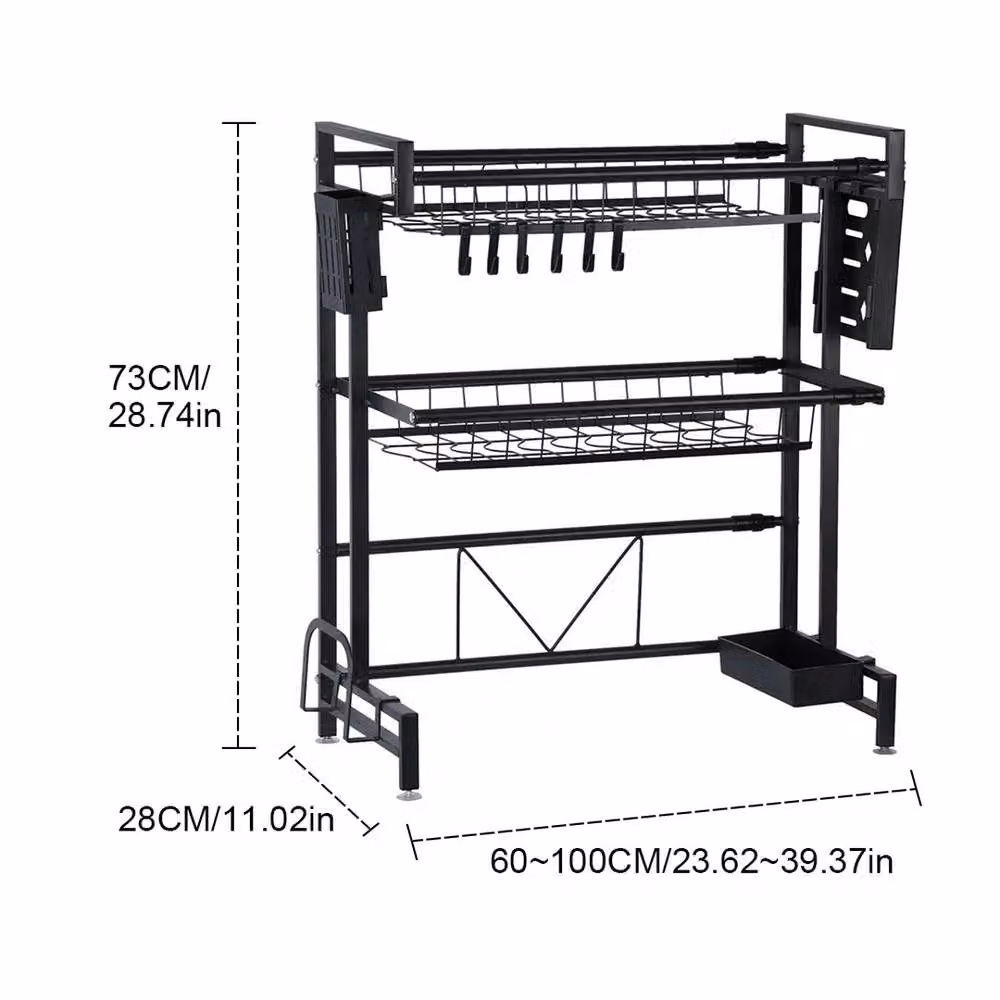 NESTLUNE 2 Tier Expandable Over The Sink Dish Drying Rack in Black, W: 100 cm, D: 15 cm – 2