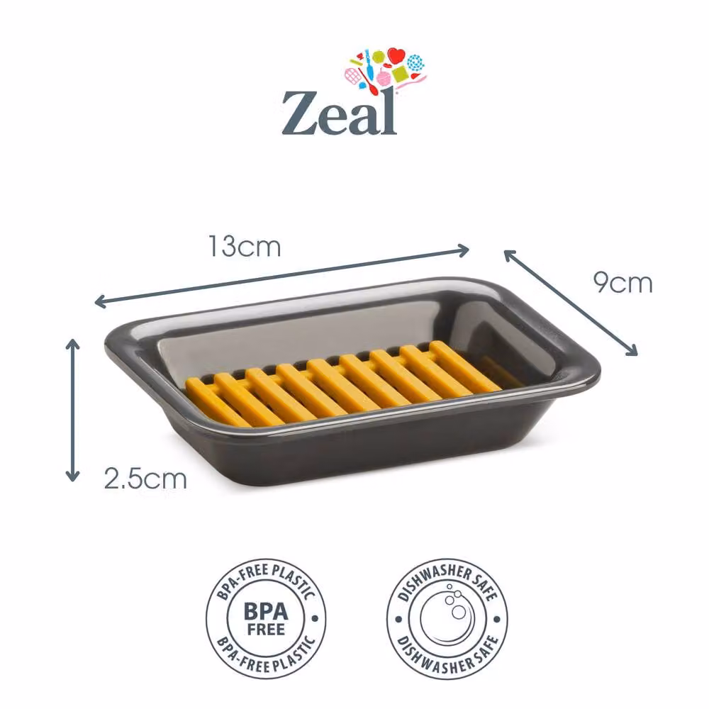 Zeal Draining Melamine Soap Dish with Removable Silicone Rack in Grey – 2
