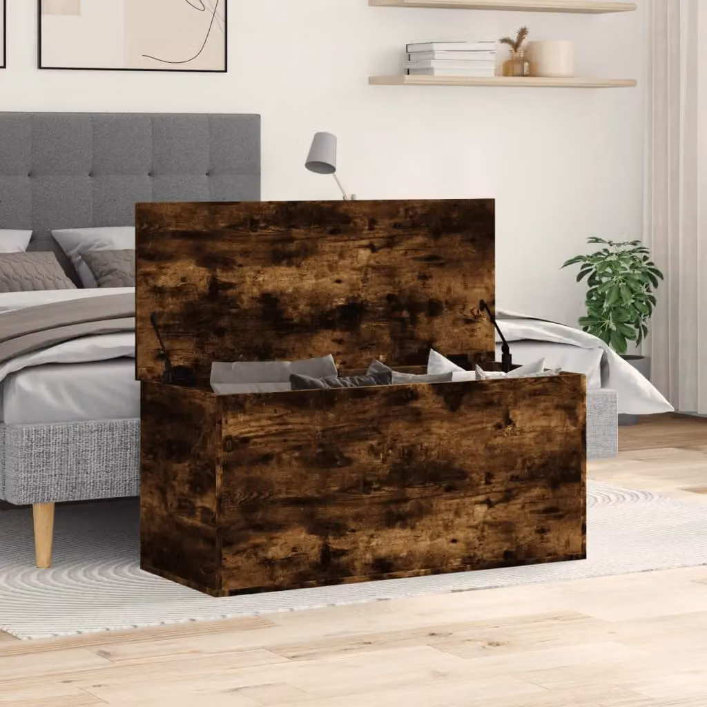 Berkfield Home Smoked Oak Storage Box in Brown, W/D/H: 100 x 42 x 46 cm – 3