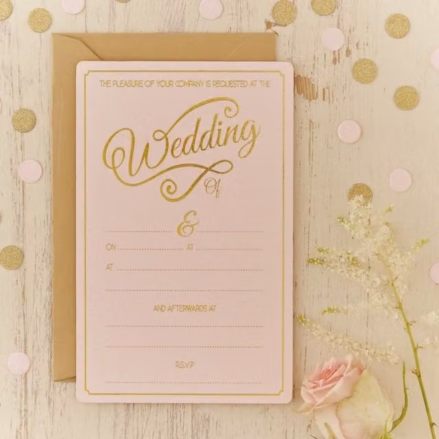 KDMD Pink and Gold Paper Wedding Invitations for Adults