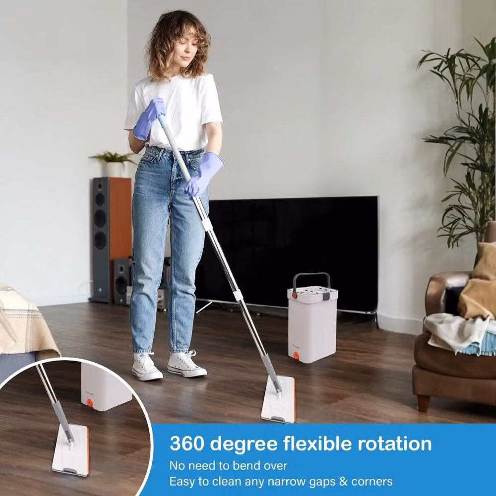 PAWNORA Wash and Dry Mop and Bucket Set with Wringer in Grey and White – 3