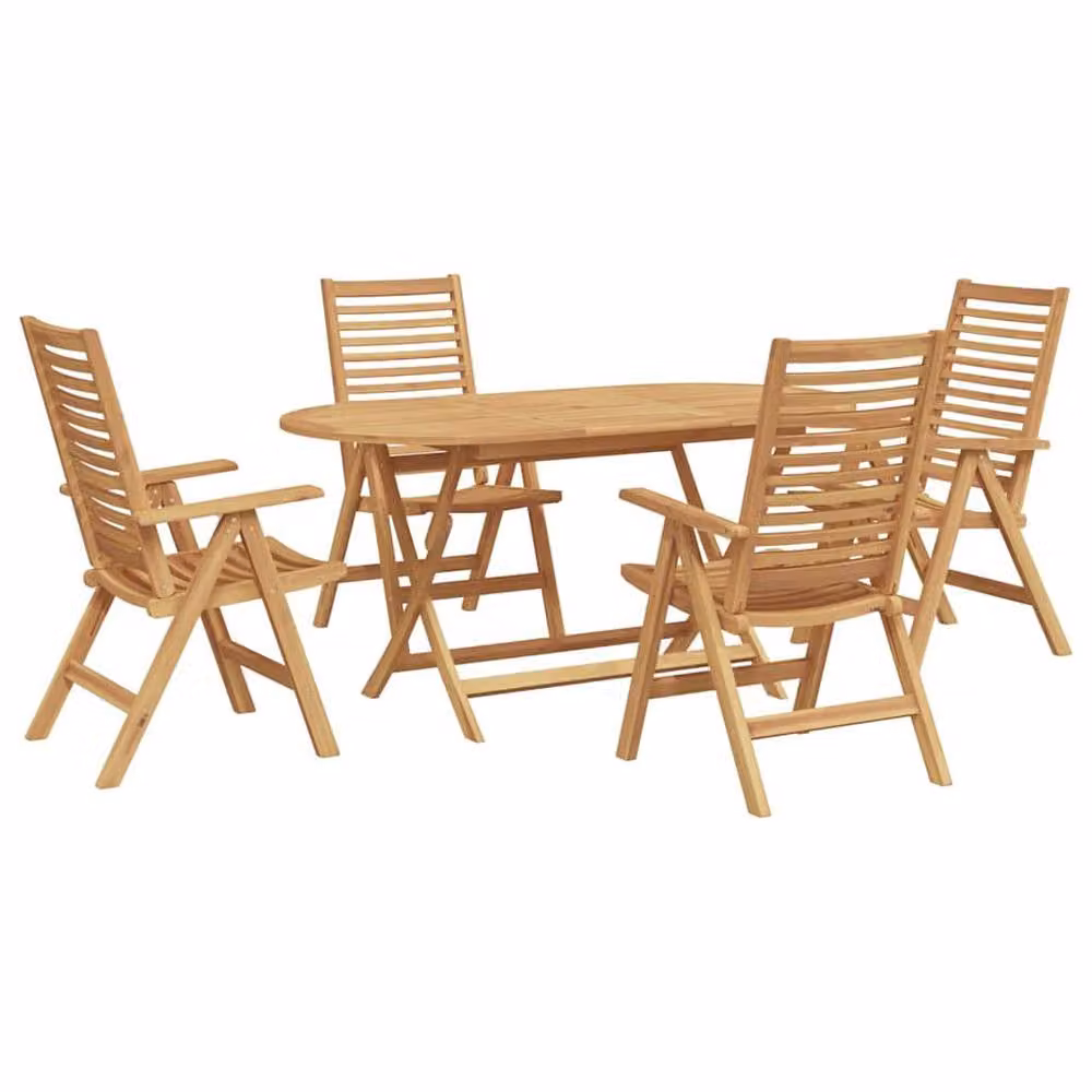Berkfield Home 5 Piece Round Garden Dining Set in Brown Lacquered Teak Wood – 2