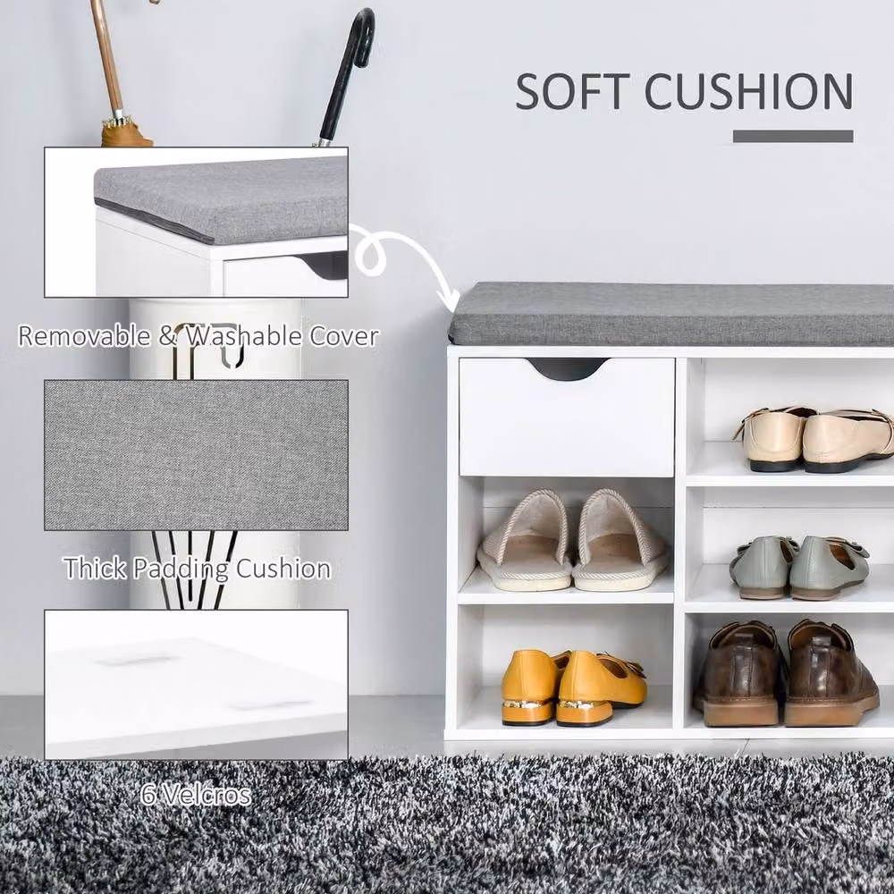 NESTLUNE Shoe Storage Cabinet Bench with Fabric Cushion in White, W: 100 cm, D: 15 cm – 2