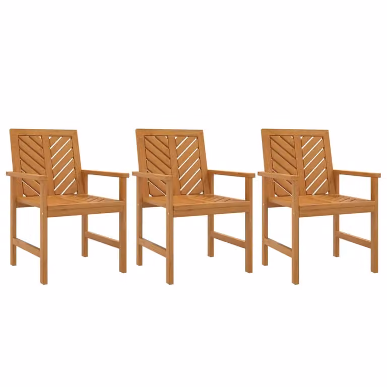 Berkfield Home Set of 3 Modern Geometric Garden Dining Chairs in Brown Solid Acacia Wood